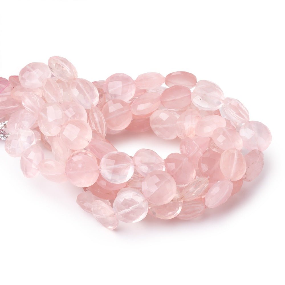 10 - 10.5mm Rose Quartz Faceted Coin Beads 8 inch 20 pieces - Beadsofcambay.com