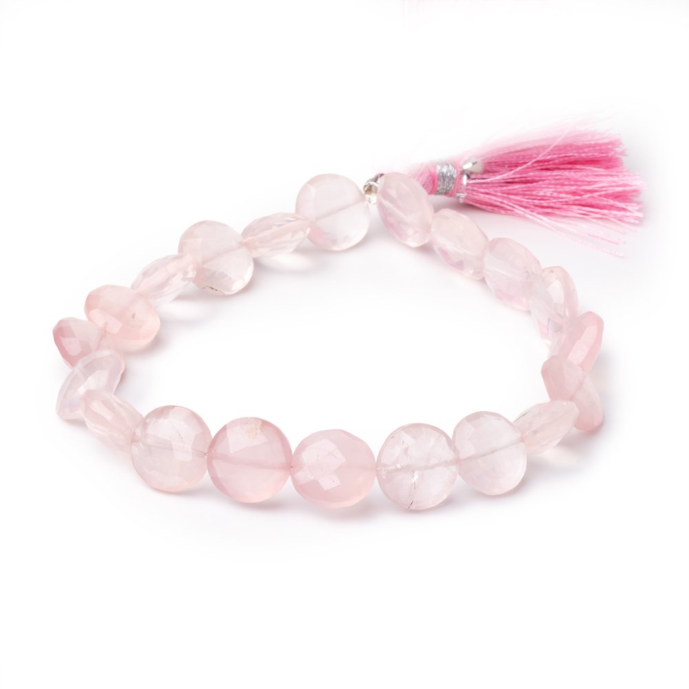 10 - 10.5mm Rose Quartz Faceted Coin Beads 8 inch 20 pieces - Beadsofcambay.com