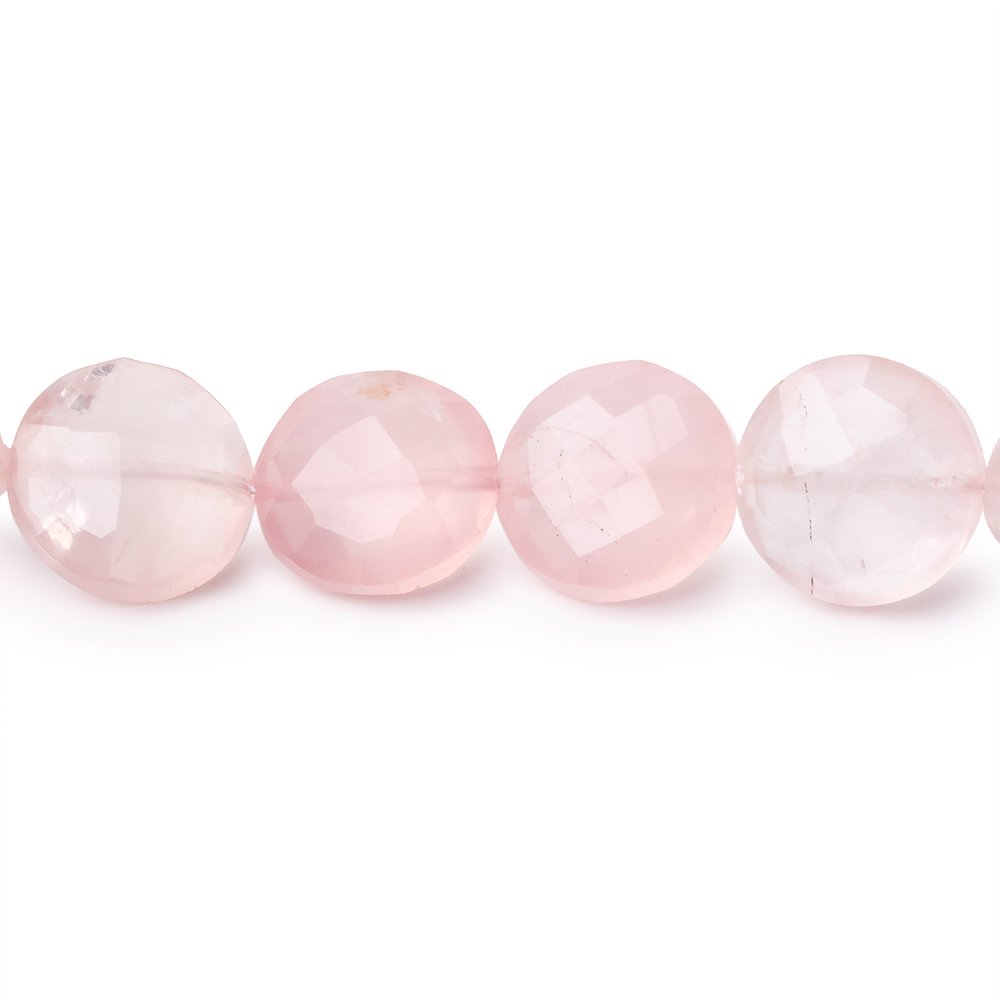 10 - 10.5mm Rose Quartz Faceted Coin Beads 8 inch 20 pieces - Beadsofcambay.com