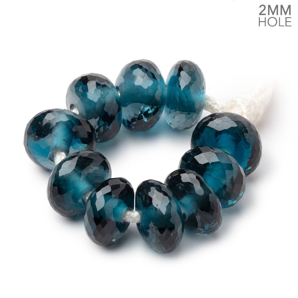 10mm London Blue Topaz 2mm Large Hole Faceted Rondelle Set of 10 Beads AAA - Beadsofcambay.com