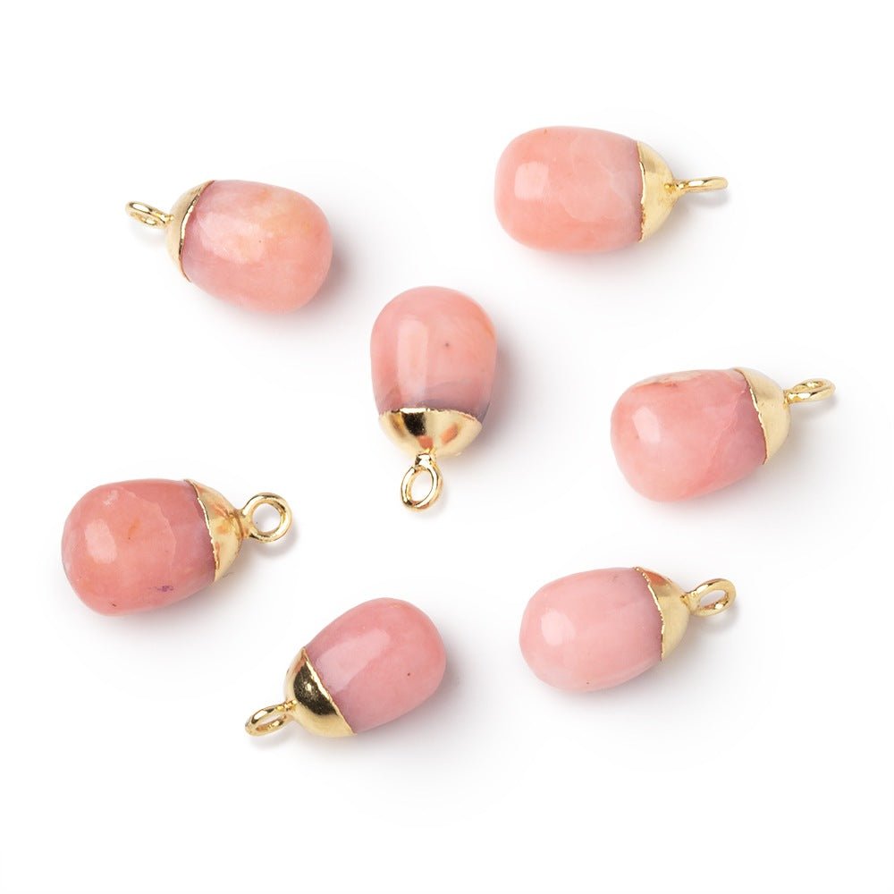 10x7mm Gold Leafed Pink Peruvian Opal Plain Nugget 1 Pendant - Beadsofcambay.com