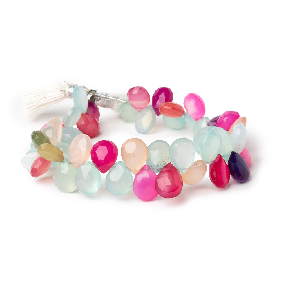 10x8 - 12x9mm Multi Color Chalcedony Faceted Pears 7.5 inch 46 Beads - Beadsofcambay.com