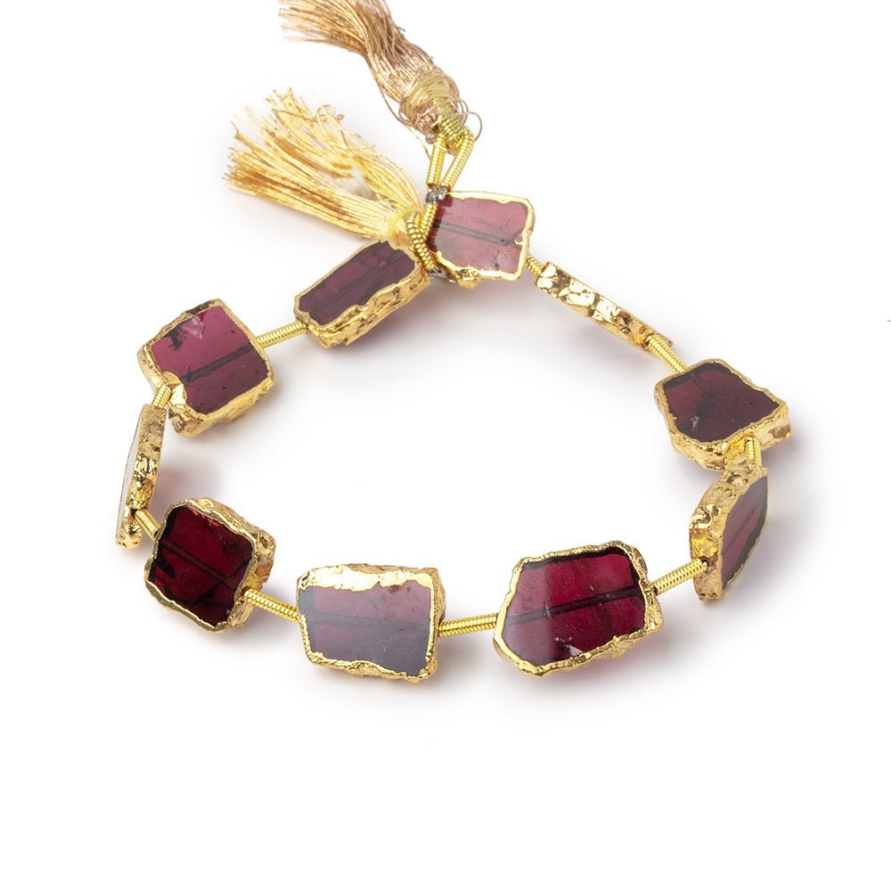 10x9 - 14x10mm Gold Leaf Garnet Plain Slice Strand 9 Beads - Beadsofcambay.com