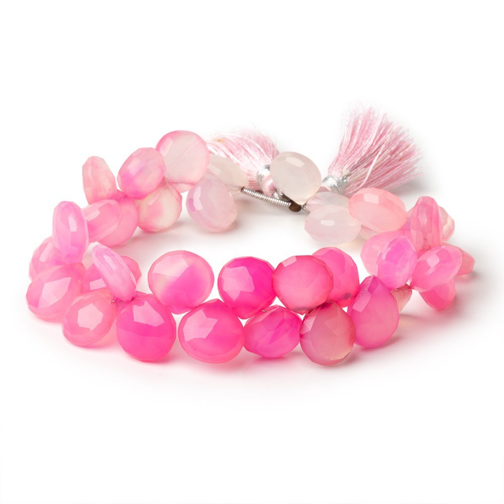 11 - 12mm Ombré Pink Chalcedony Faceted Hearts 7.5 inch 38 Beads - Beadsofcambay.com