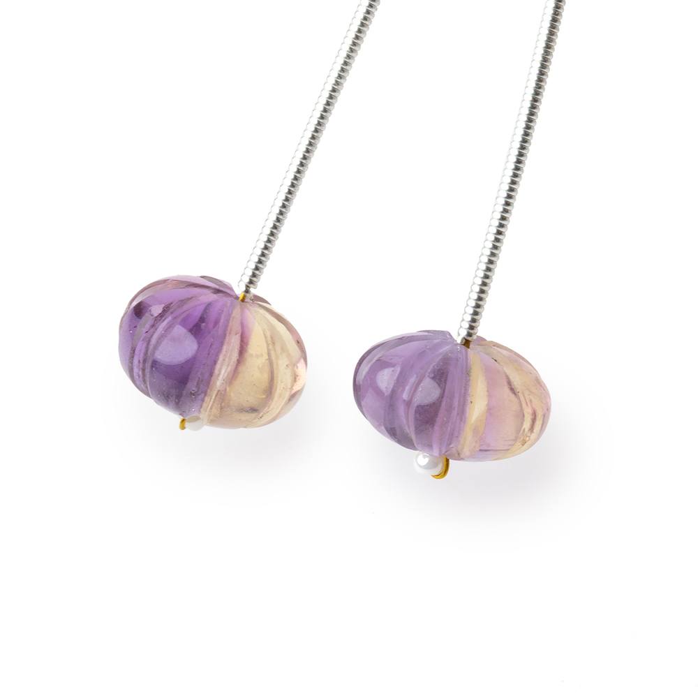 11.5 - 12mm Ametrine Carved Melon Focals Set of 2 Beads - Beadsofcambay.com