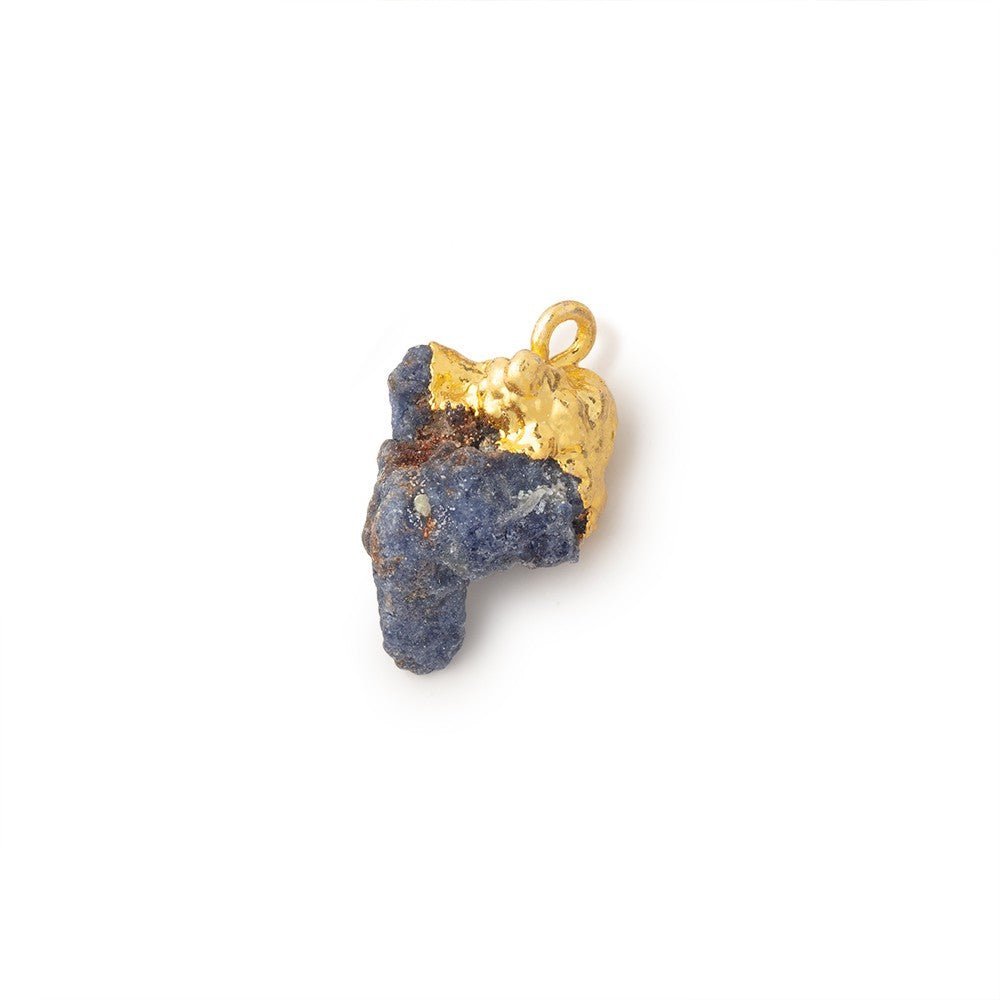 11.5x13 - 20x13mm Gold Leafed Blue Jammu Sapphire Natural Crystal 1 Pendant - Beadsofcambay.com