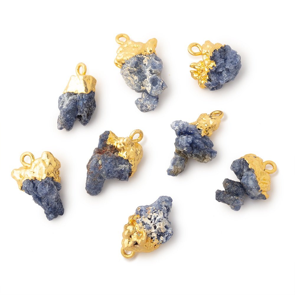 11.5x13 - 20x13mm Gold Leafed Blue Jammu Sapphire Natural Crystal 1 Pendant - Beadsofcambay.com