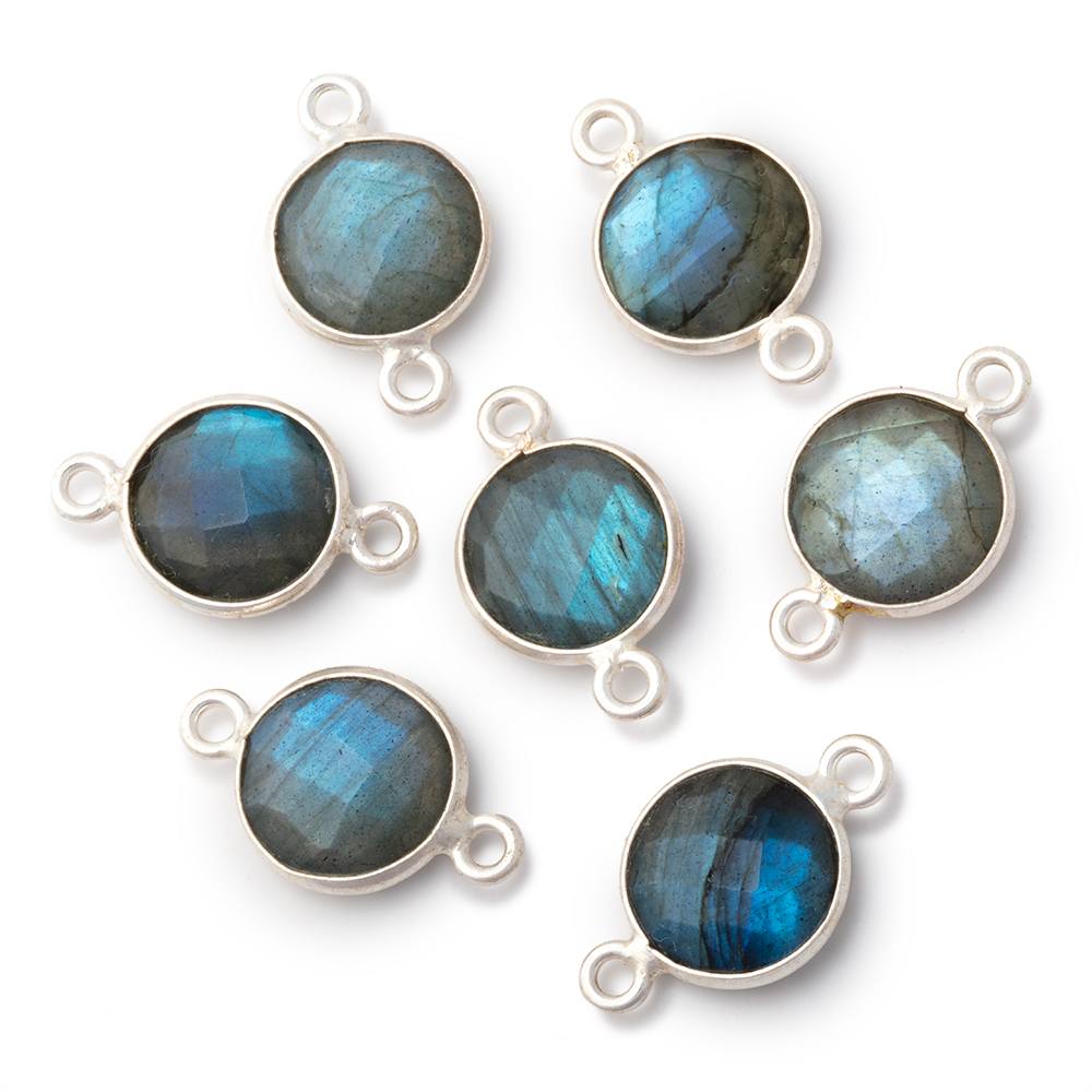 11mm Sterling Silver Bezel Labradorite Faceted Coin Connector 1 piece - Beadsofcambay.com