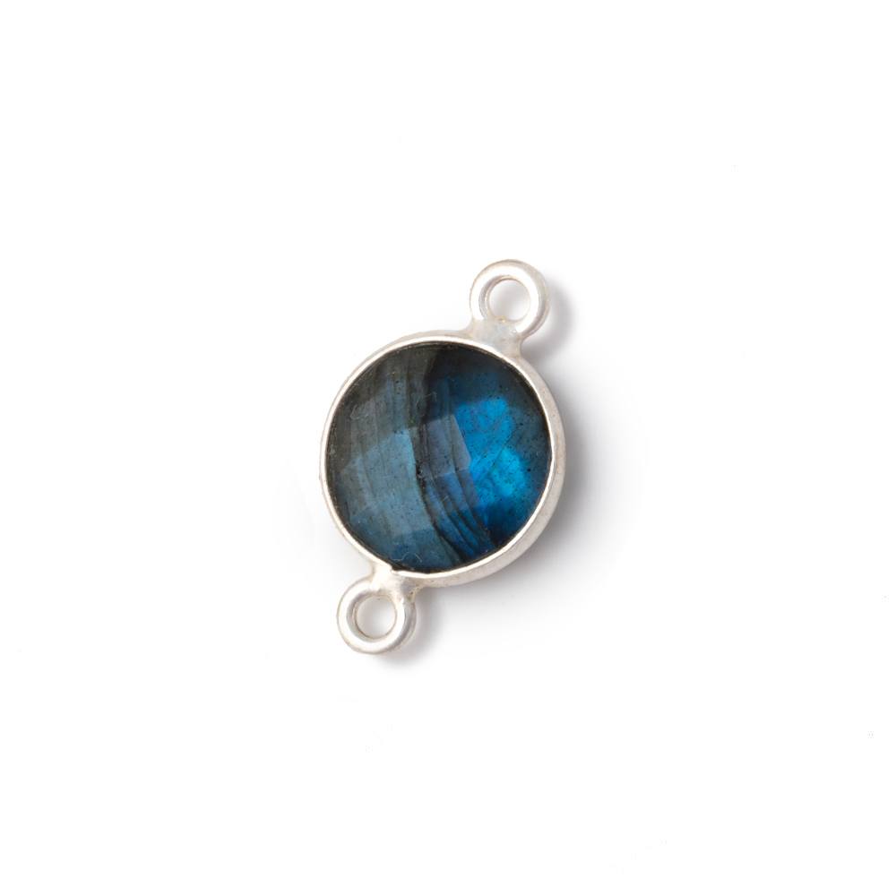 11mm Sterling Silver Bezel Labradorite Faceted Coin Connector 1 piece - Beadsofcambay.com