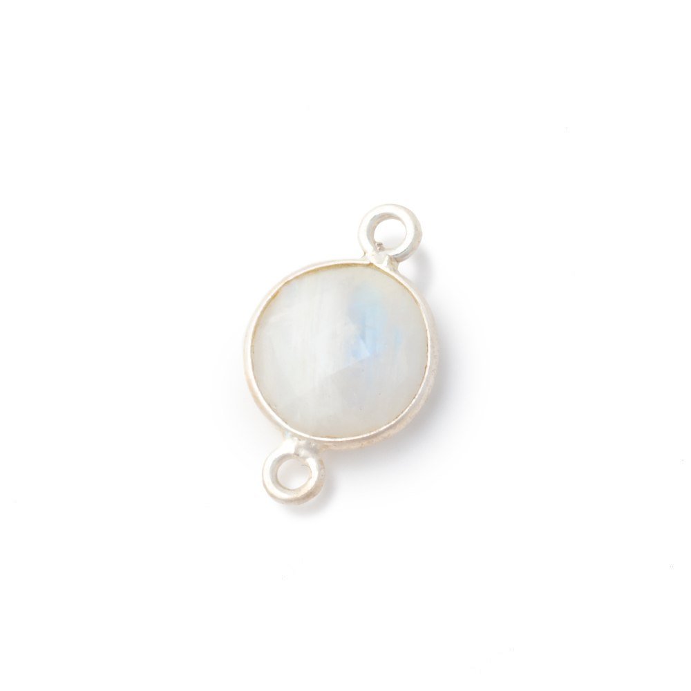 11mm Sterling Silver Bezel Rainbow Moonstone Faceted Coin 1 Connector - Beadsofcambay.com