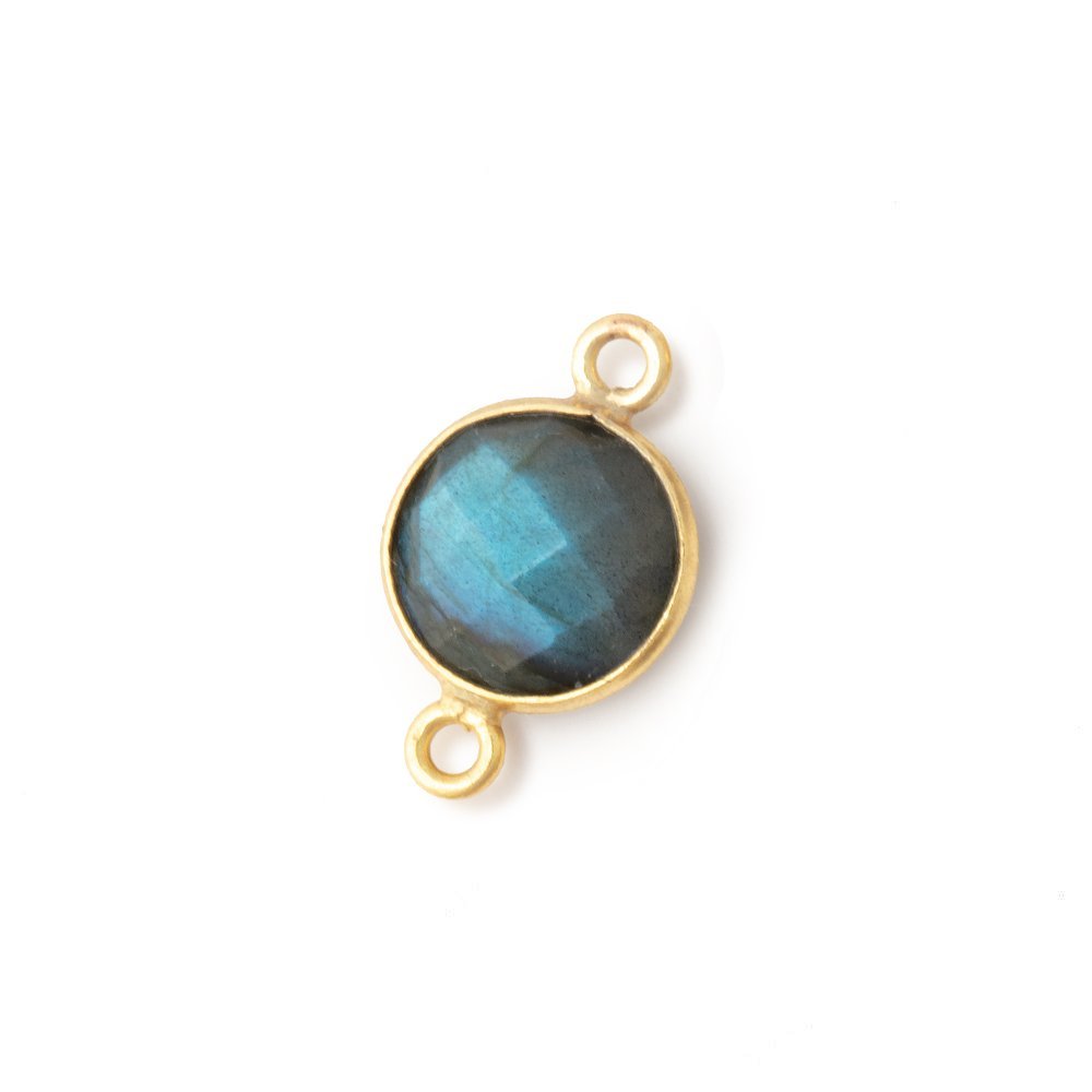 11mm Vermeil Bezel Labradorite Faceted Coin Connector 1 piece - Beadsofcambay.com