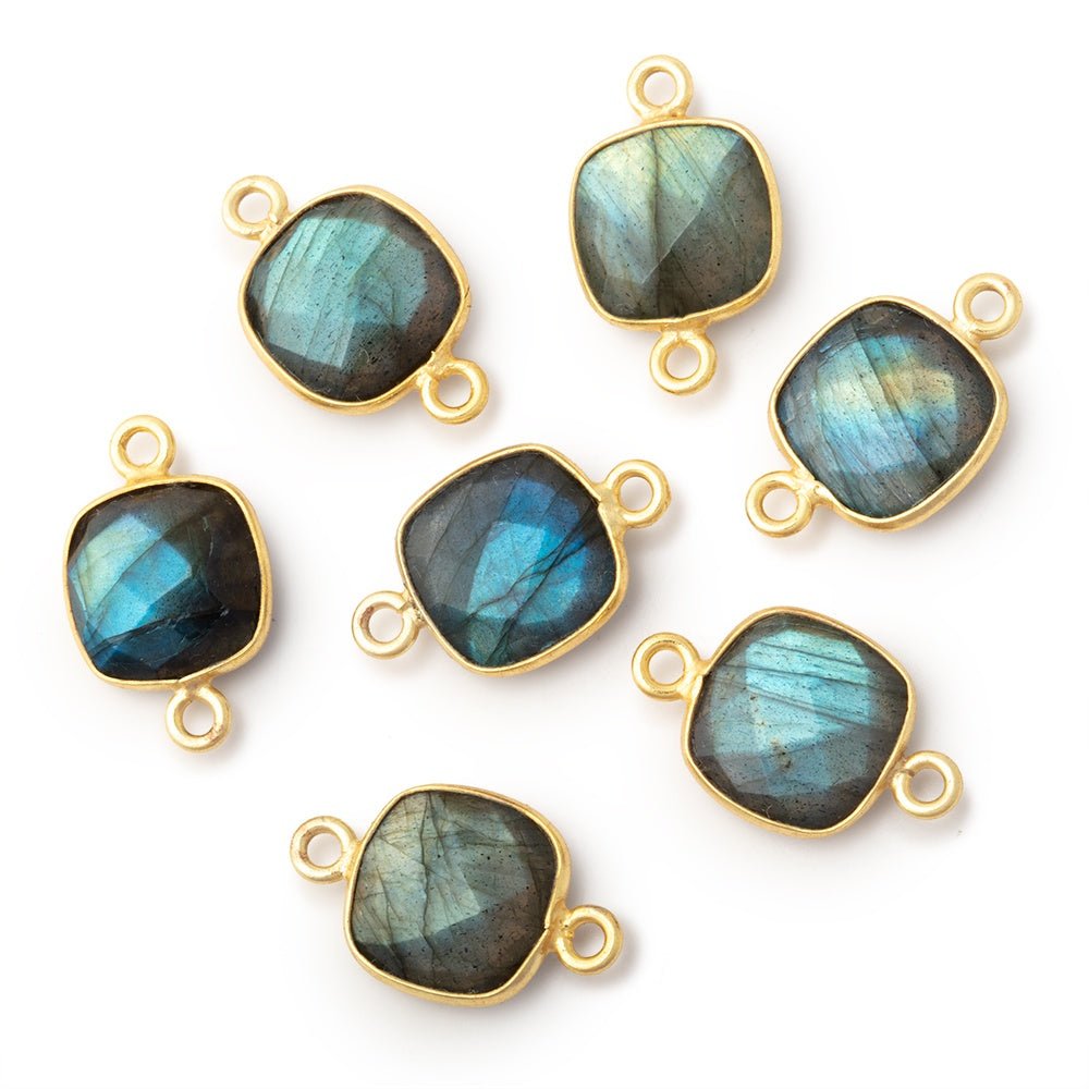 11mm Vermeil Bezel Labradorite Faceted Cushion Connector 1 piece - Beadsofcambay.com