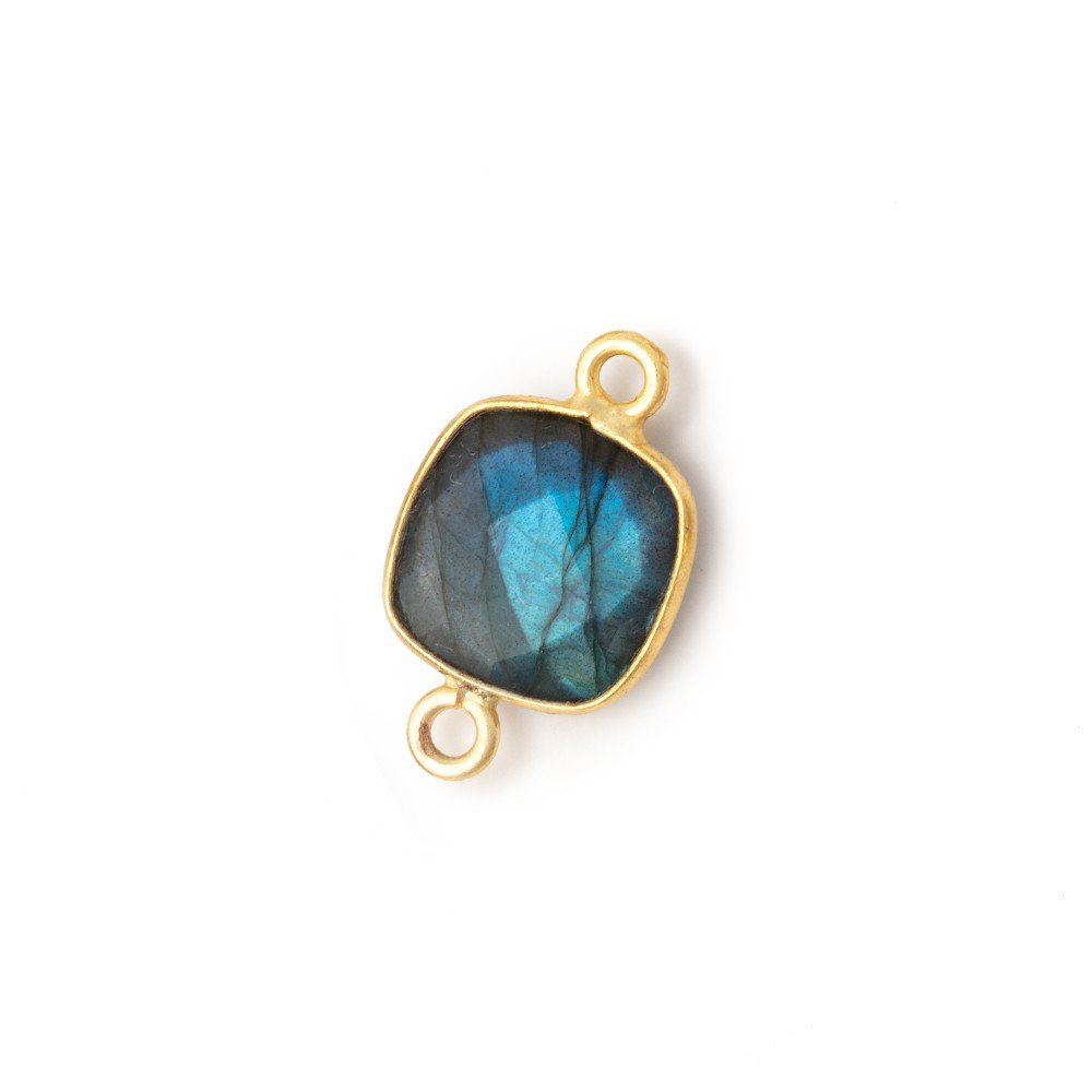 11mm Vermeil Bezel Labradorite Faceted Cushion Connector 1 piece - Beadsofcambay.com