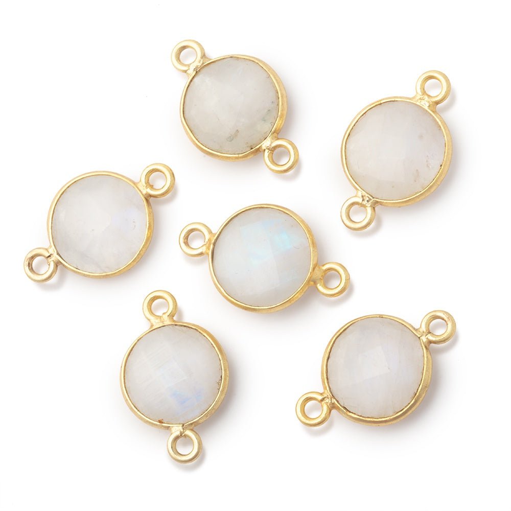 11mm Vermeil Bezel Rainbow Moonstone Faceted Coin 1 Connector - Beadsofcambay.com