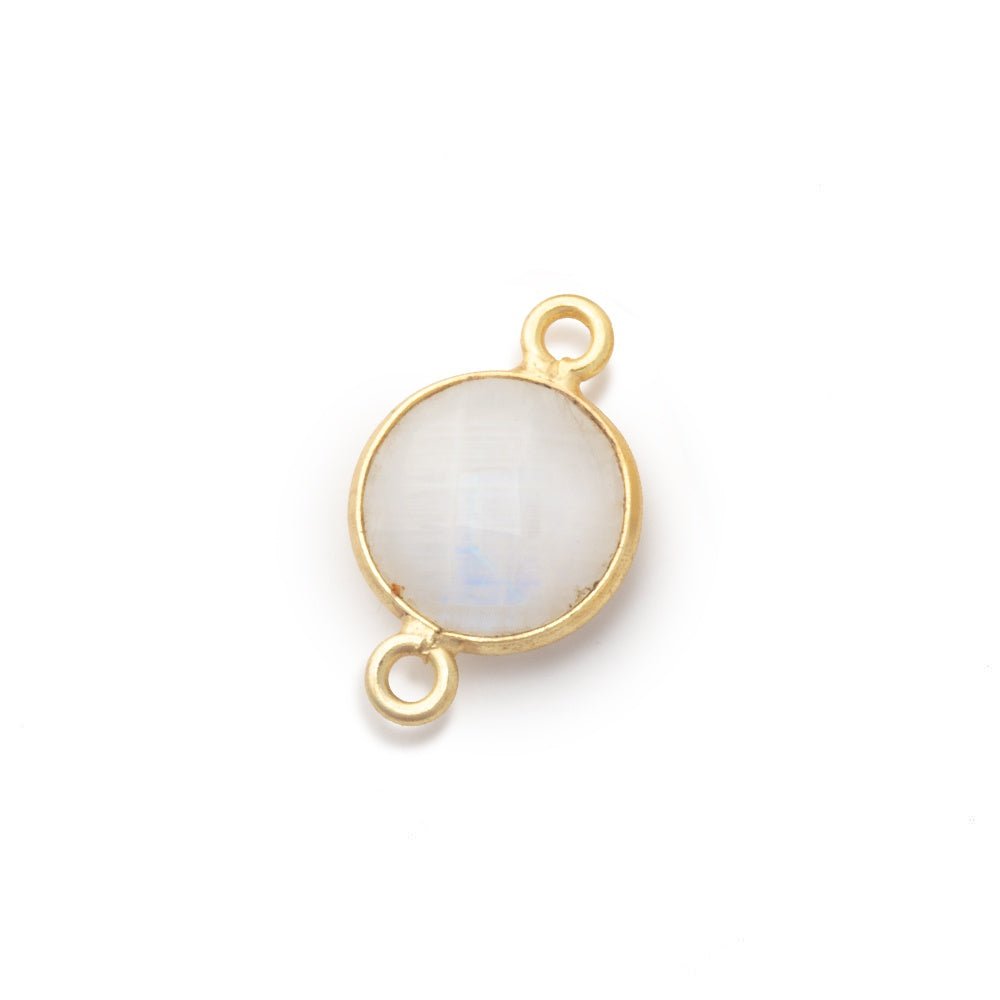 11mm Vermeil Bezel Rainbow Moonstone Faceted Coin 1 Connector - Beadsofcambay.com