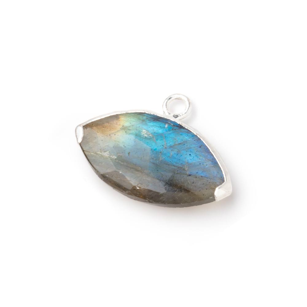 11x20mm Silver Leafed Labradorite Faceted Marquise 1 Focal Pendant - Beadsofcambay.com