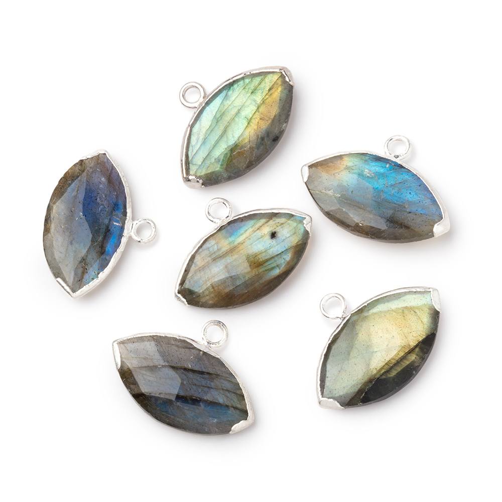 11x20mm Silver Leafed Labradorite Faceted Marquise 1 Focal Pendant - Beadsofcambay.com