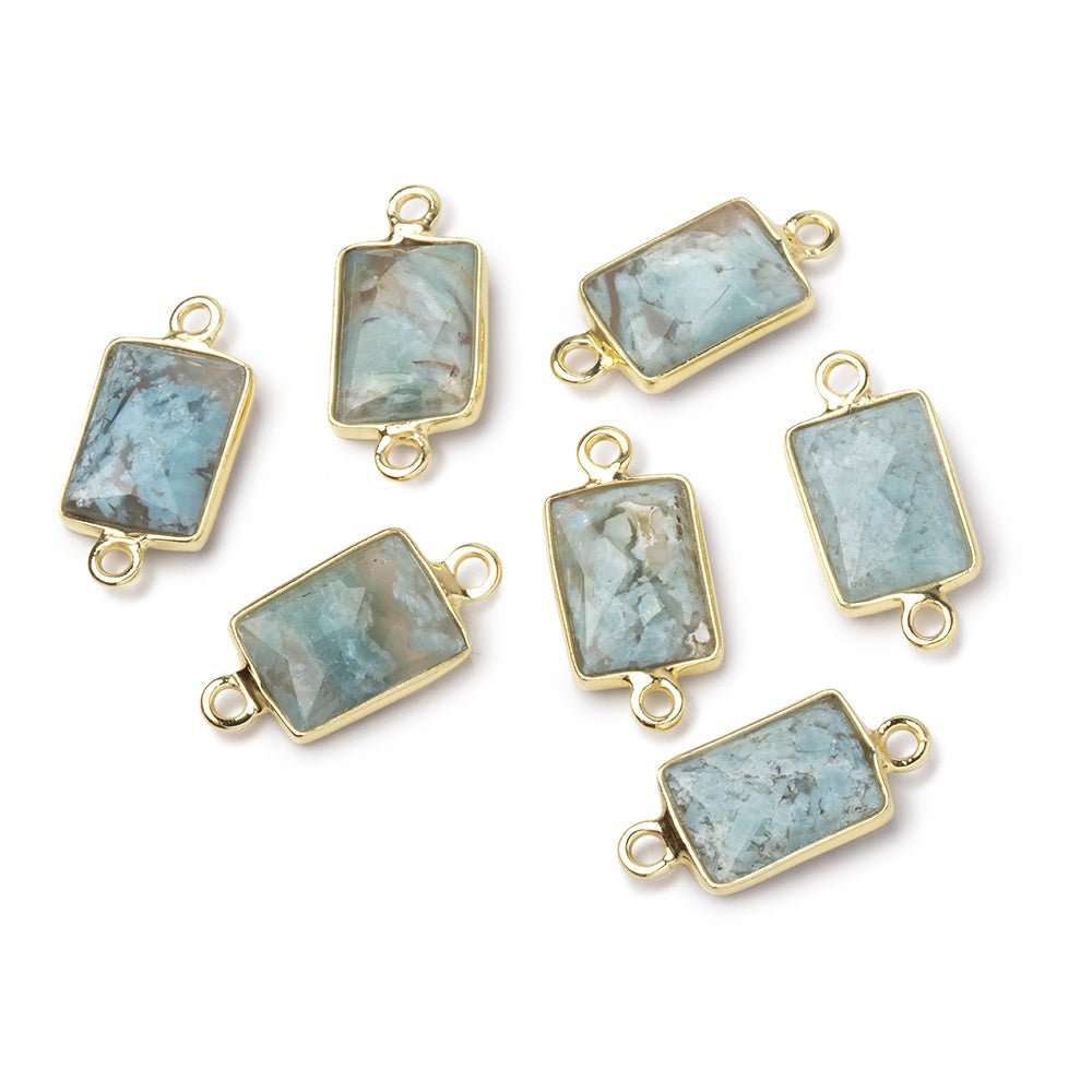 11x8mm Vermeil Bezel Blue Opal Faceted Rectangle 1 Connector - Beadsofcambay.com