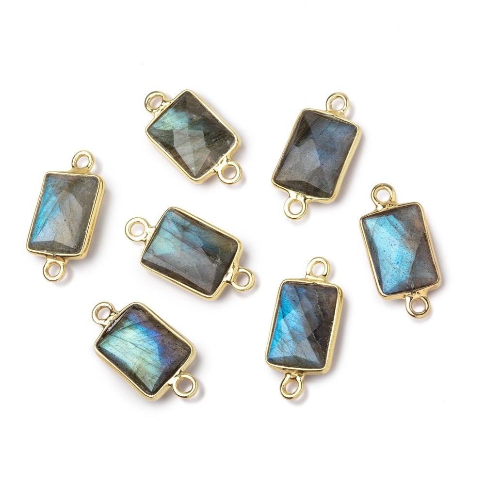 11x8mm Vermeil Bezel Labradorite Faceted Rectangle 1 Connector - Beadsofcambay.com