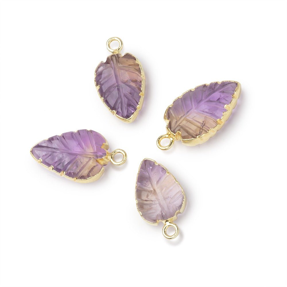 12-14mm Gold Leafed Ametrine Carved Leaf Focal 1 piece - Beadsofcambay.com