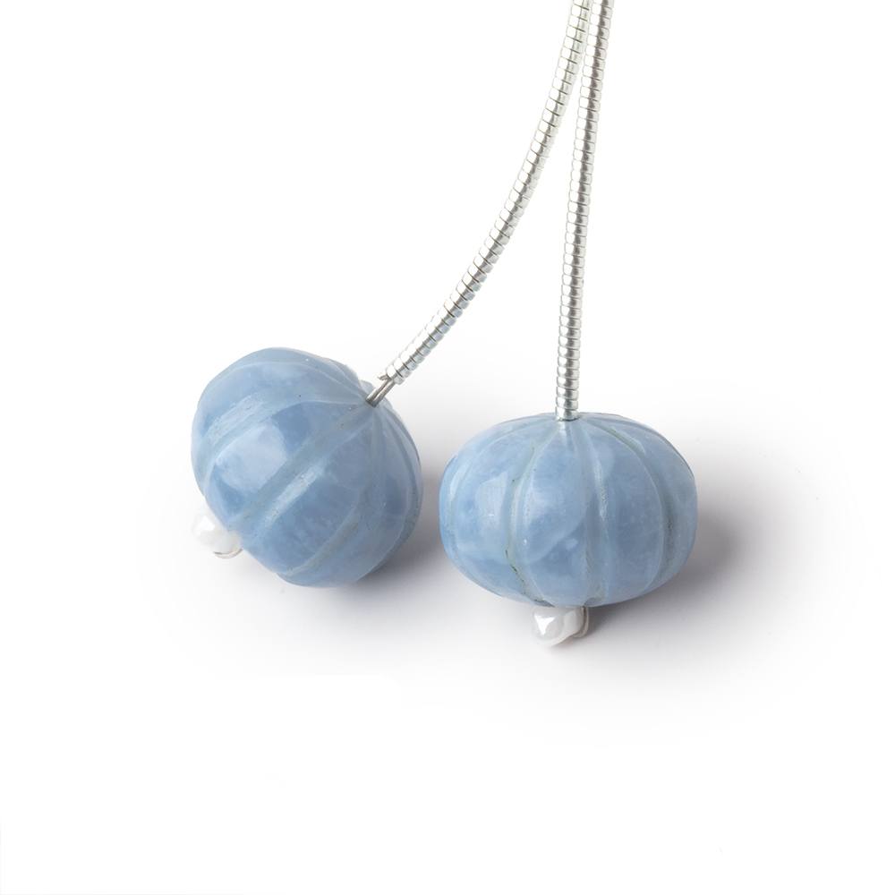 12.5mm Owyhee Blue Opal Carved Melon Focals Set of 2 Beads - Beadsofcambay.com
