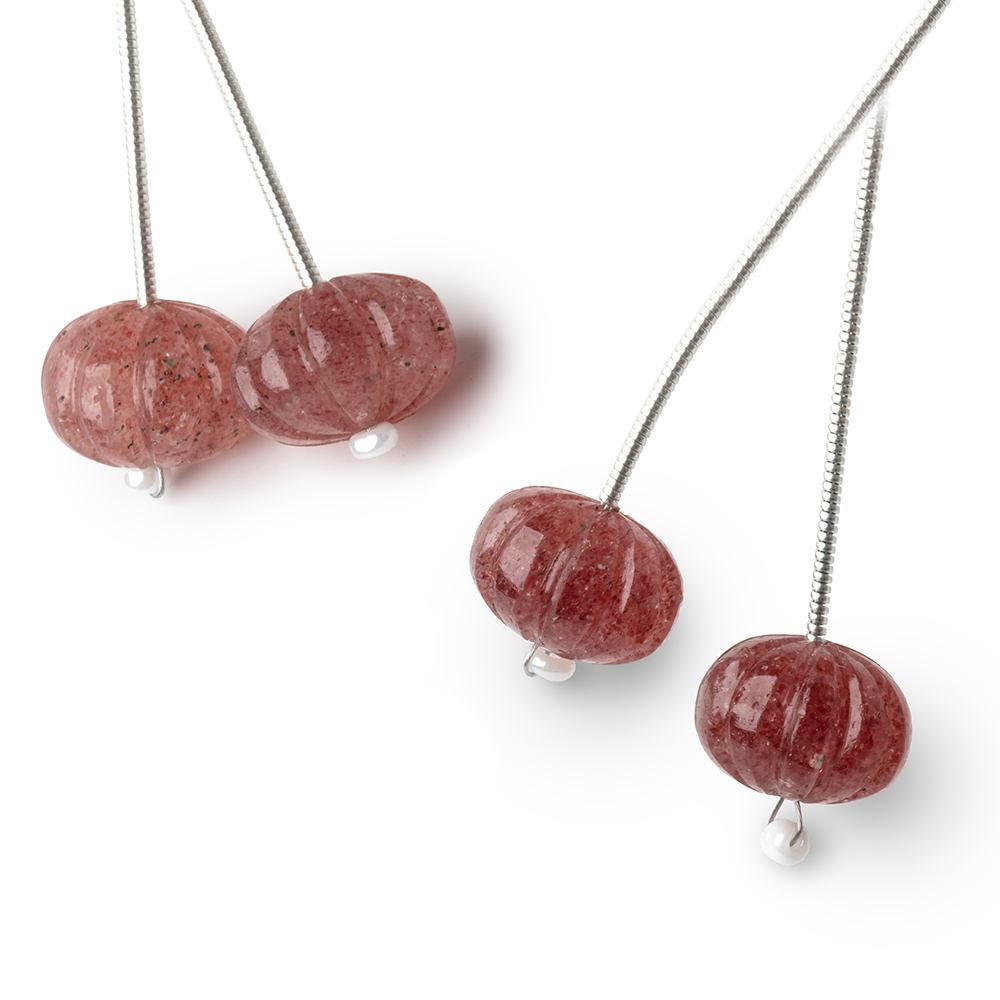 12.5mm Strawberry Quartz Carved Melon Focals Set of 2 Beads - Beadsofcambay.com