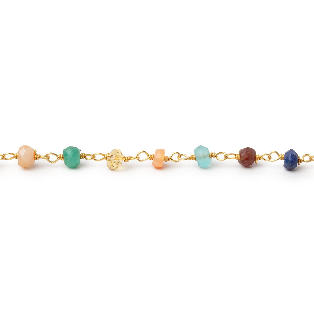 3mm Multi Gemstone Faceted Rondelle Vermeil Chain - BeadsofCambay.com