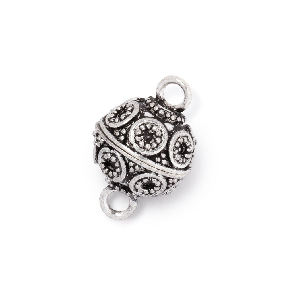 12mm Antiqued Sterling Silver Miligrain Circle Magnetic Clasp 1 piece - Beadsofcambay.com