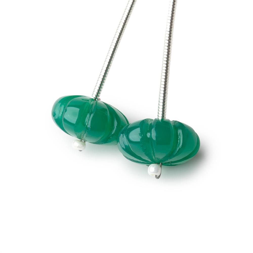 12mm Green Onyx Carved Melon Focals Set of 2 Beads - Beadsofcambay.com