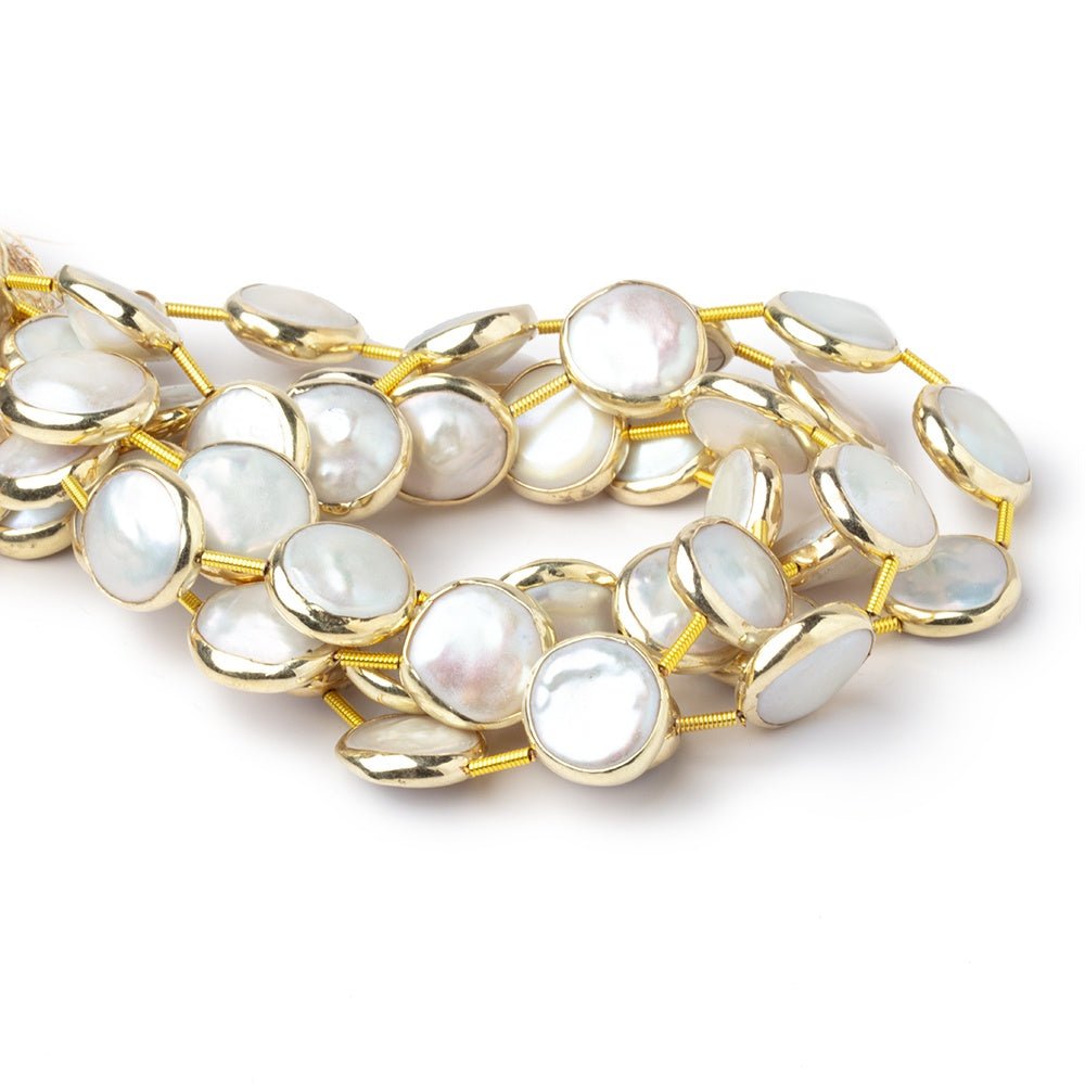 12mm Vermeil Bezel Off White Coin Pearl Strand 12 Beads - Beadsofcambay.com