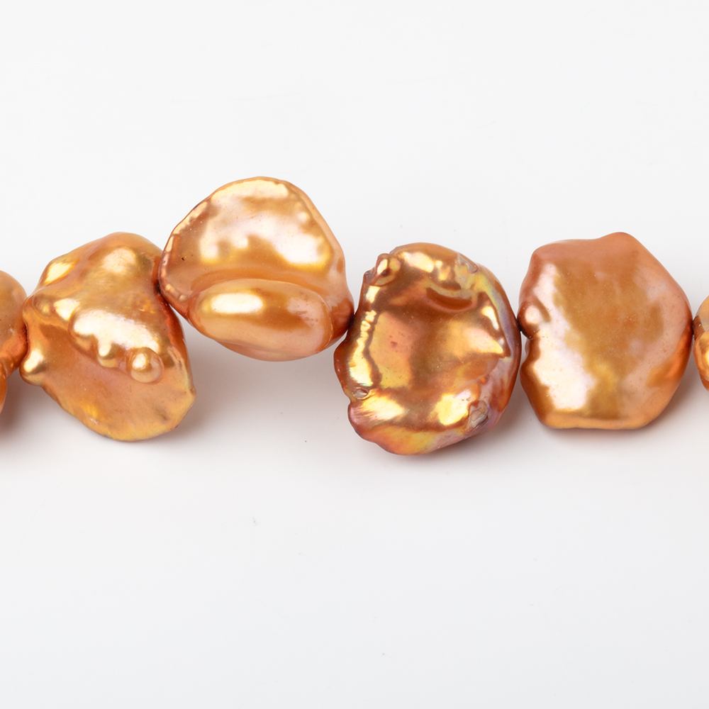 12x12 - 15x13mm Sunset Orange Keshi Freshwater Pearls 16 inch 28 Beads - Beadsofcambay.com