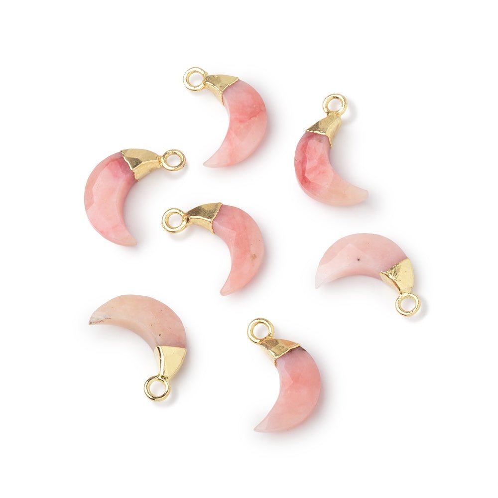 12x4.5mm Gold Leafed Pink Peruvian Opal Faceted Crescent Moon 1 Pendant - Beadsofcambay.com