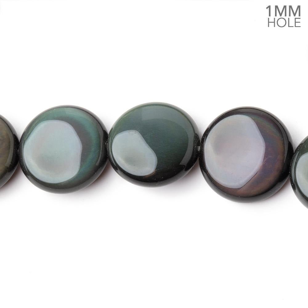 13.5mm Rainbow Obsidian Plain Coin 16 inch 30 Beads 1mm Hole AA - Beadsofcambay.com