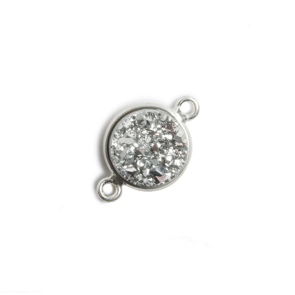 13mm Silver Bezel Metallic Silver Drusy Coin 2 ring Connector 1 piece - Beadsofcambay.com