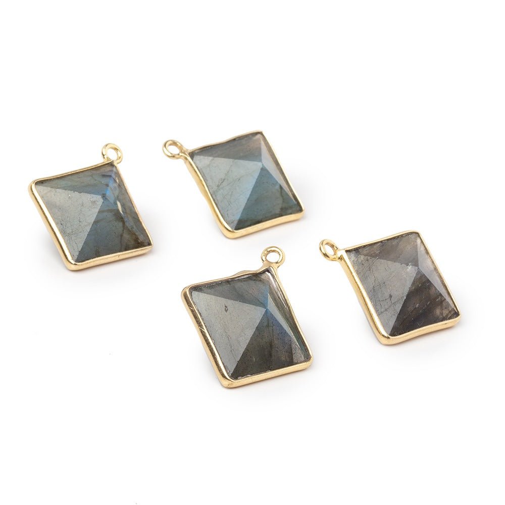 13mm Vermeil Bezel Labradorite Diamond Shape Pendant 1 piece - Beadsofcambay.com