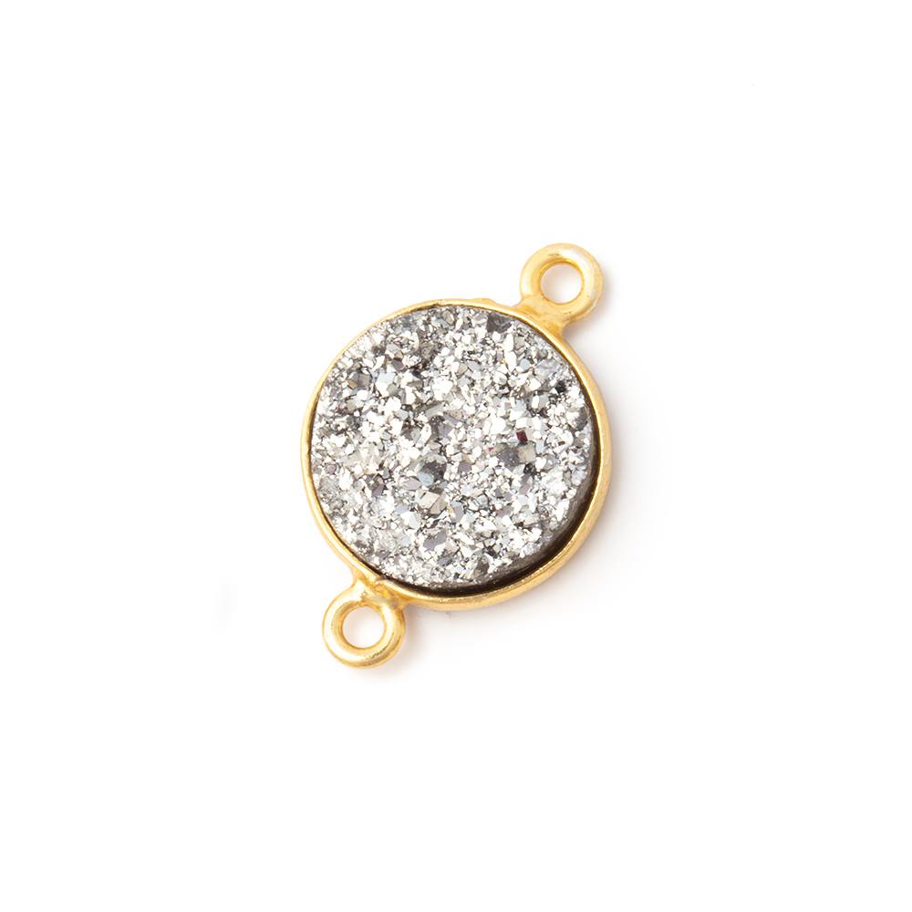 13mm Vermeil Bezel Metallic Silver Drusy Coin Connector 1 piece - Beadsofcambay.com