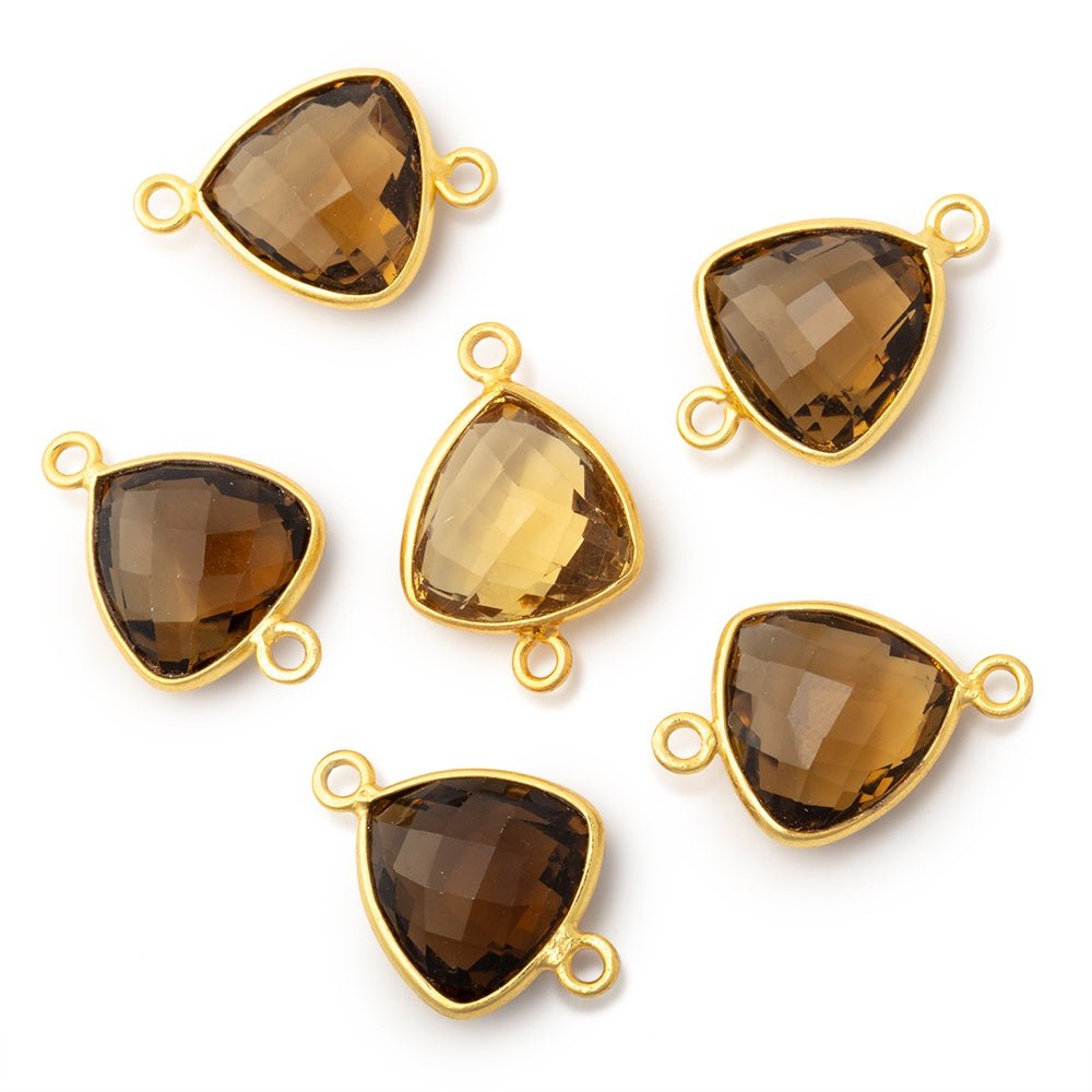 13mm Vermeil Bezel Whiskey Quartz Faceted Trillion Connector 1 piece - Beadsofcambay.com