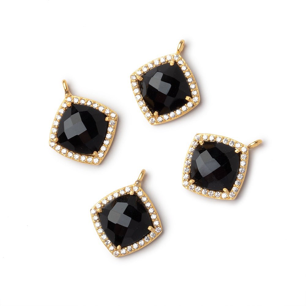 13mm Vermeil CZ Bezel Black Chalcedony Cushion Pendant 1 piece - Beadsofcambay.com