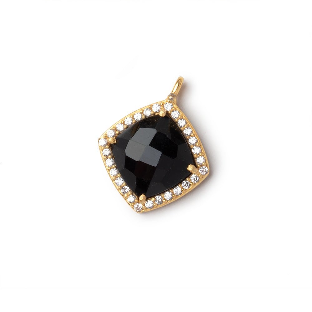 13mm Vermeil CZ Bezel Black Chalcedony Cushion Pendant 1 piece - Beadsofcambay.com