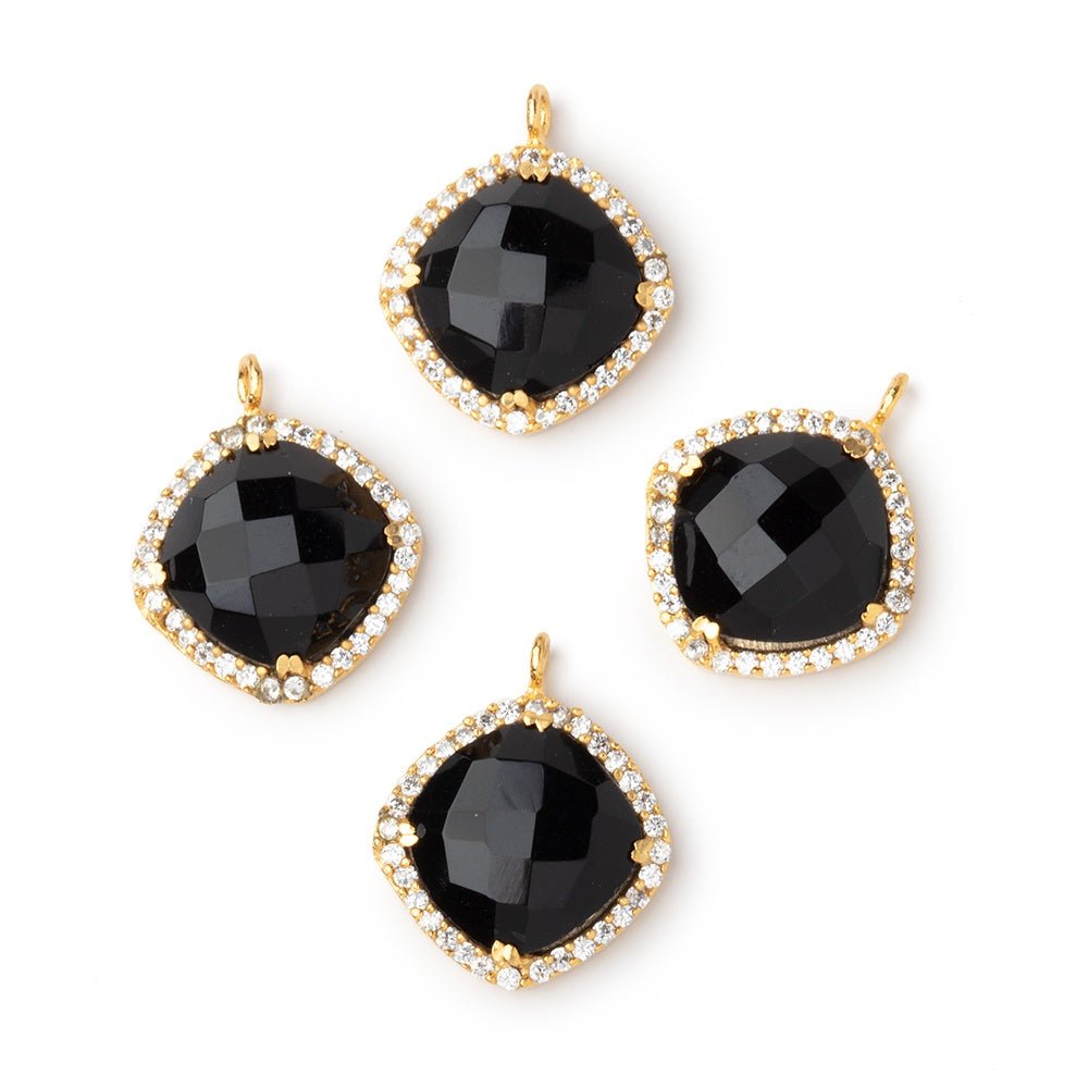 13mm Vermeil CZ Bezel Black Chalcedony Faceted Cushion Pendant 1 Focal - Beadsofcambay.com