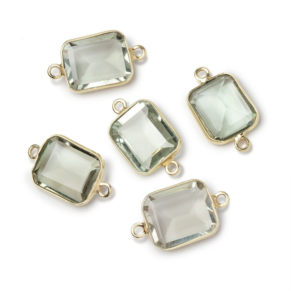 13x11mm Vermeil Bezel Prasiolite Rectangle Connector 1 piece - Beadsofcambay.com