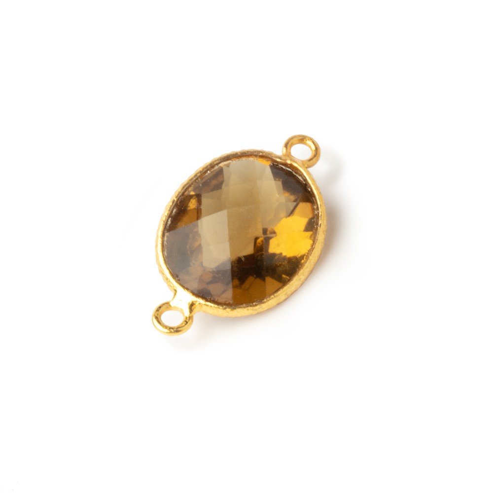 13x11mm Vermeil Bezel Whiskey Quartz Faceted Oval Connector 1 Focal - Beadsofcambay.com