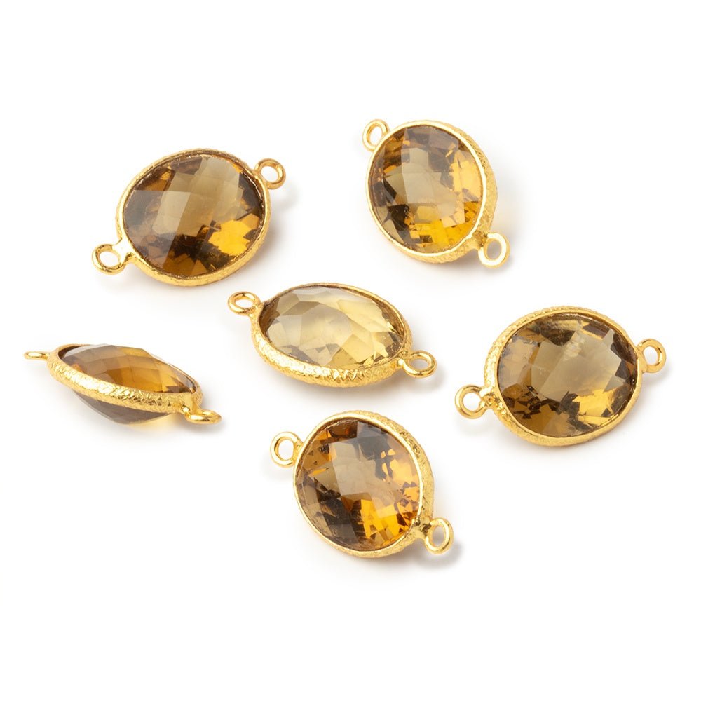 13x11mm Vermeil Bezel Whiskey Quartz Faceted Oval Connector 1 Focal - Beadsofcambay.com