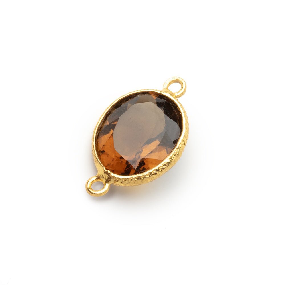 13x11mm Vermeil Bezel Whiskey Quartz Faceted Oval Connector 1 piece - Beadsofcambay.com