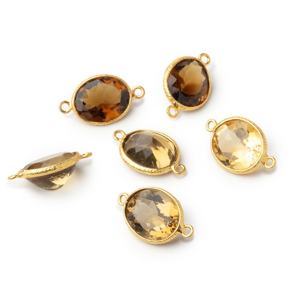 13x11mm Vermeil Bezel Whiskey Quartz Faceted Oval Connector 1 piece - Beadsofcambay.com