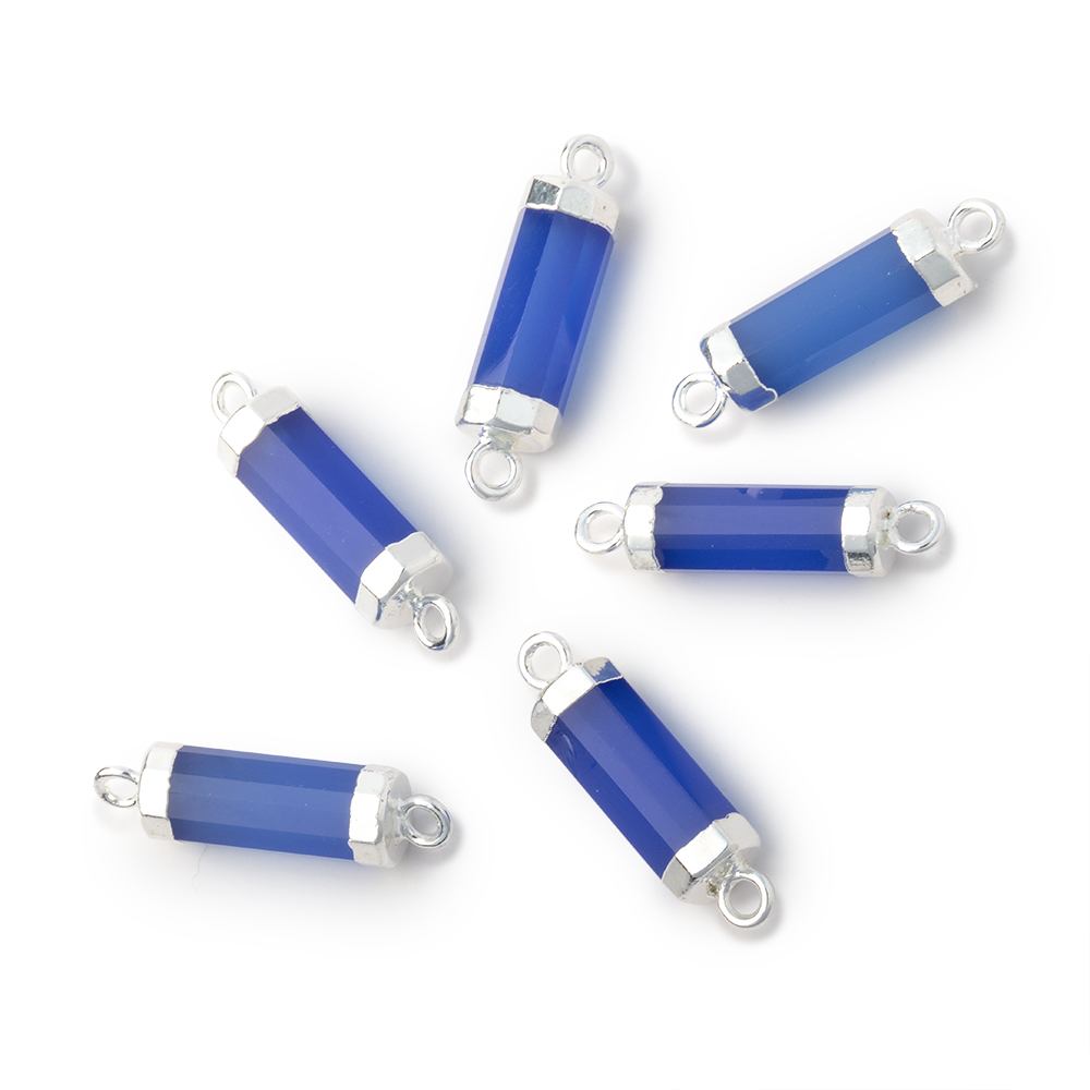 13x5mm Silver Leafed Santorini Chalcedony Faceted Barrel Tube 1 Connector - Beadsofcambay.com