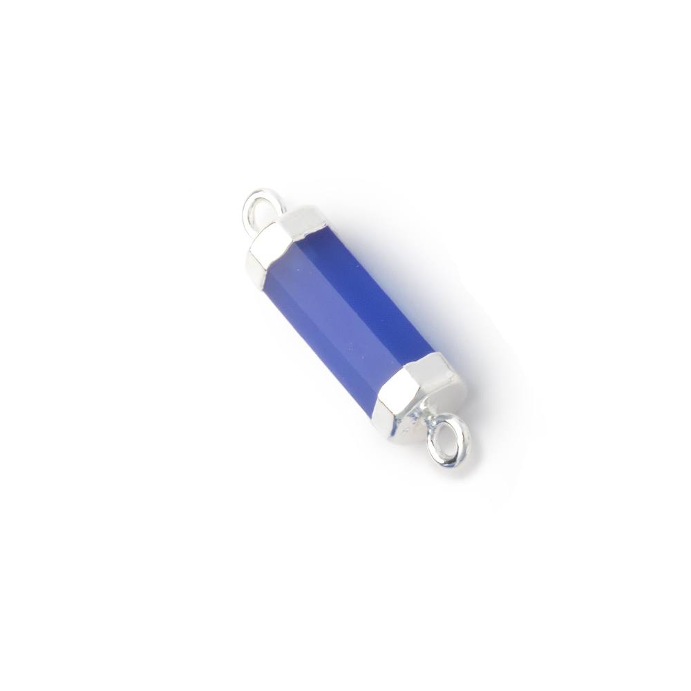 13x5mm Silver Leafed Santorini Chalcedony Faceted Barrel Tube 1 Connector - Beadsofcambay.com