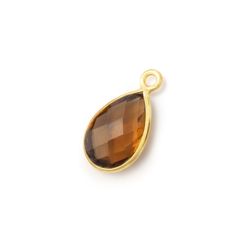 13x9mm Vermeil Bezel Whiskey Quartz Faceted Pear Pendant 1 piece - Beadsofcambay.com