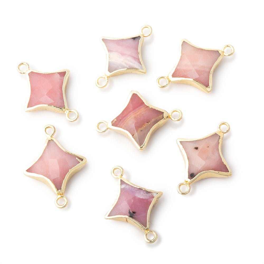 14 - 15mm Gold Leafed Pink Peruvian Opal 4 Point Star Focal 1 Connector - Beadsofcambay.com