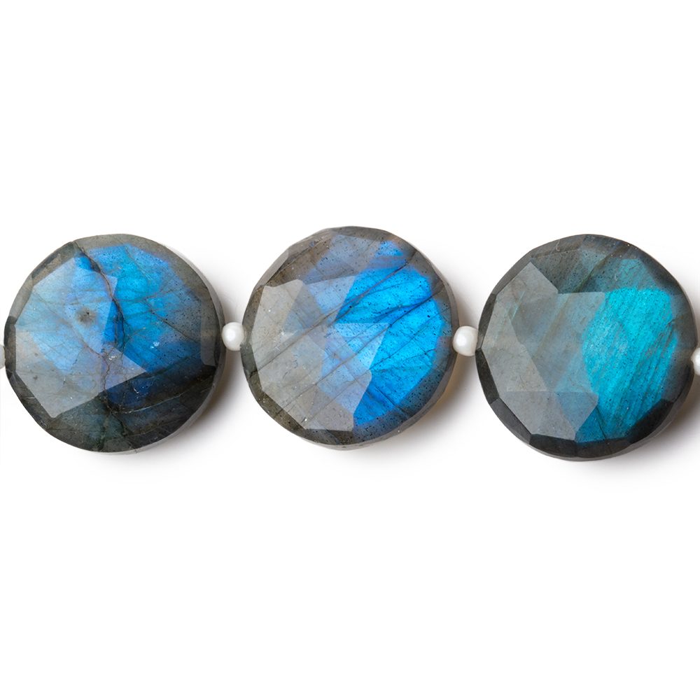 14 - 15mm Labradorite Faceted Coin Beads 7.5 inch 13 pieces - Beadsofcambay.com